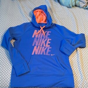Nike Royal Blue Hoodie with Coral Triple Logo
